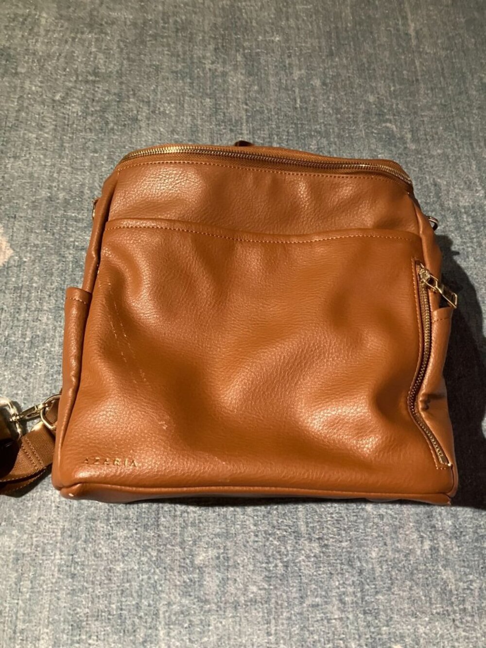 Azaria Vegan Faux Leather Diaper Bag Backpack With Zip Closure, Pre-Owned, Brown